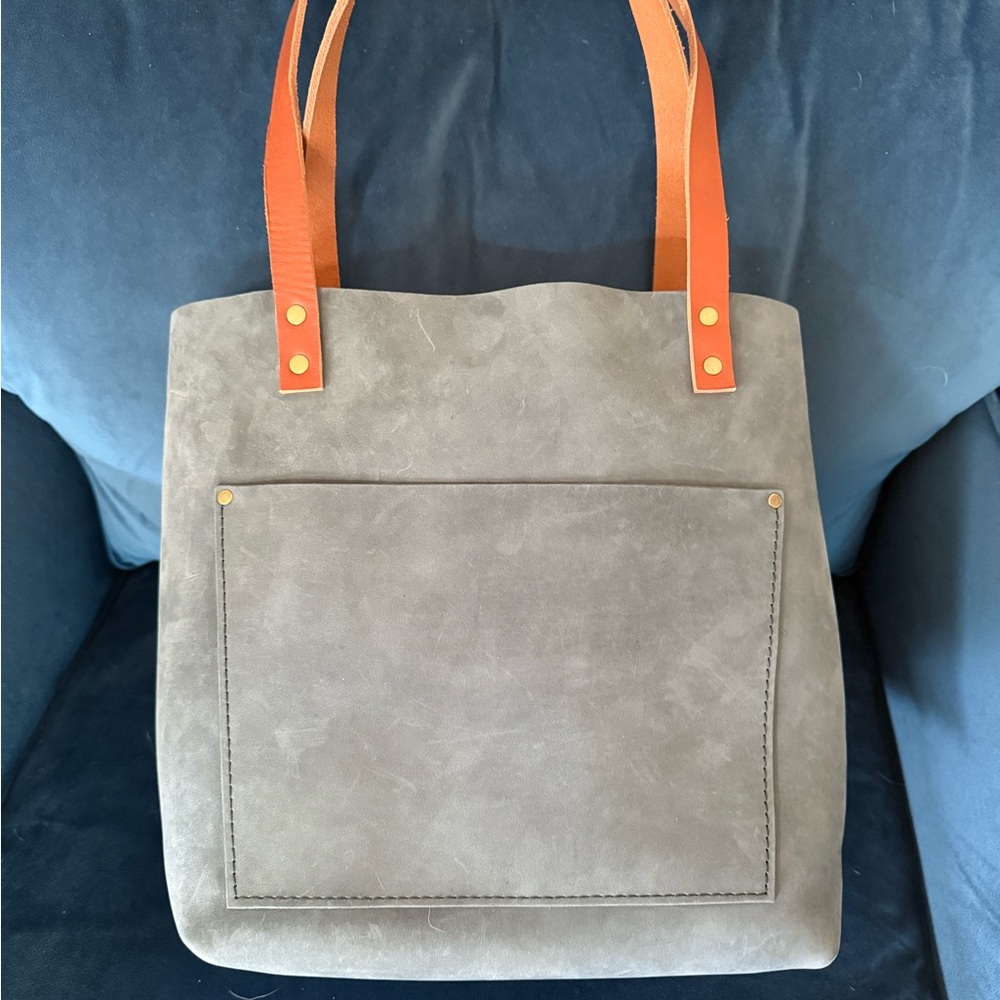 Portland Leather Goods Medium Classic Tote in Storm with Tandles